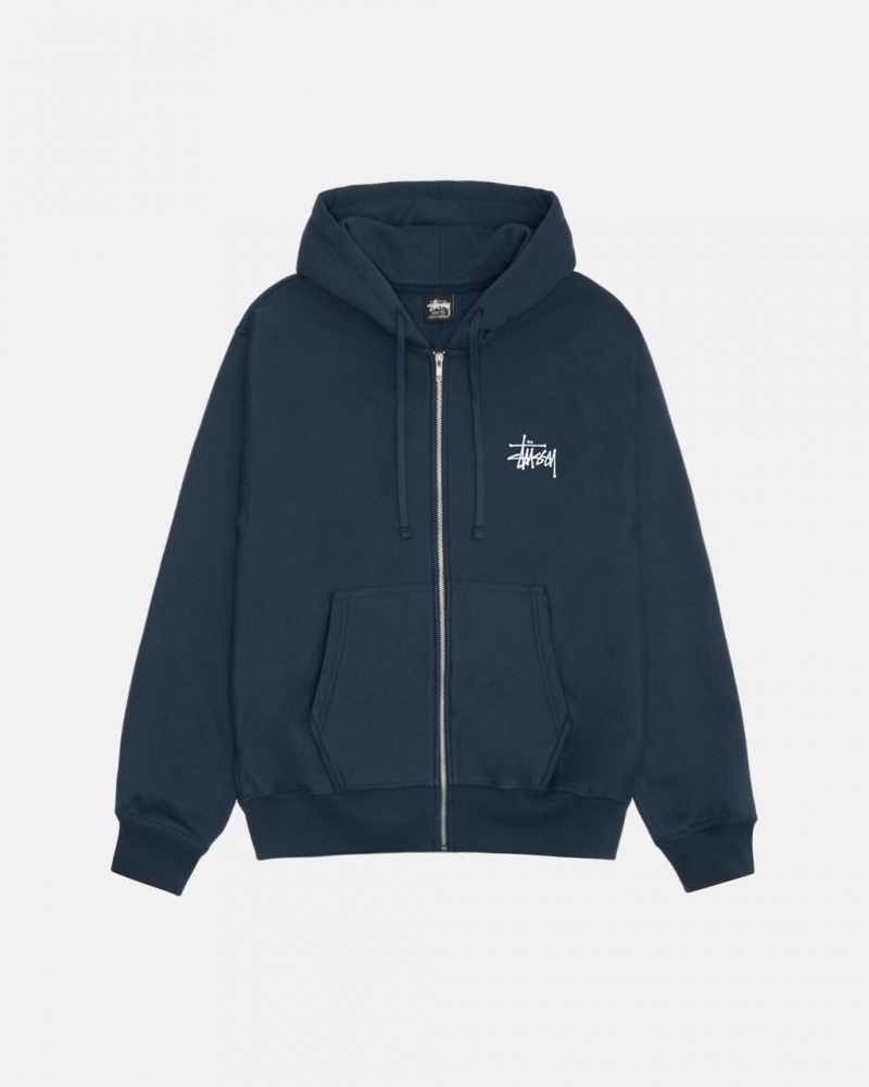 Men\'s Stussy Basic Stussy Zip Hoodie Navy Dubai | UAE LCW-7340