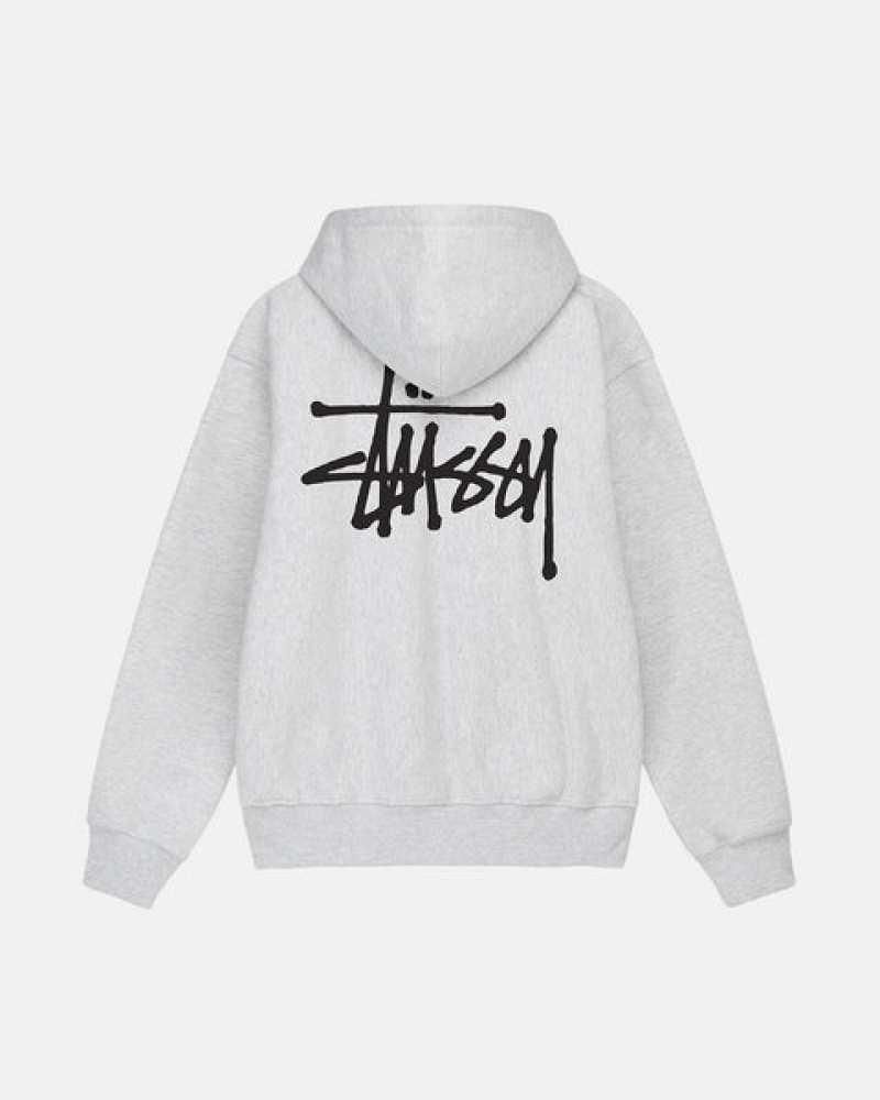 Men's Stussy Basic Stussy Zip Hoodie Grey Dubai | UAE TKB-0913