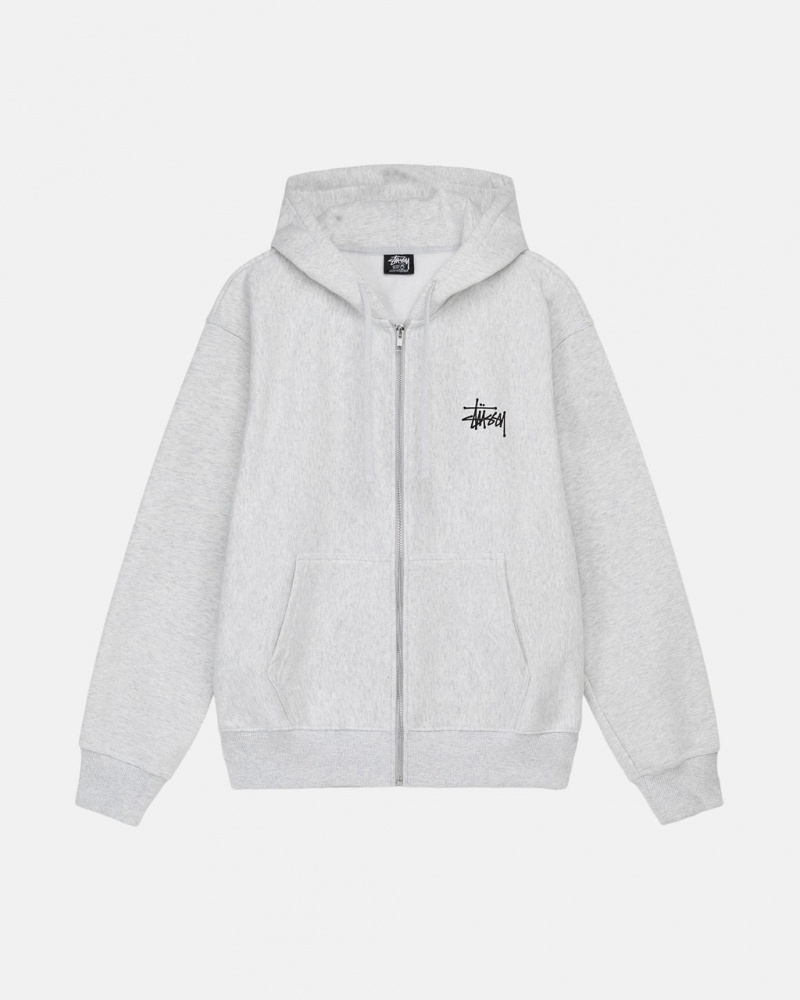 Men\'s Stussy Basic Stussy Zip Hoodie Grey Dubai | UAE TKB-0913