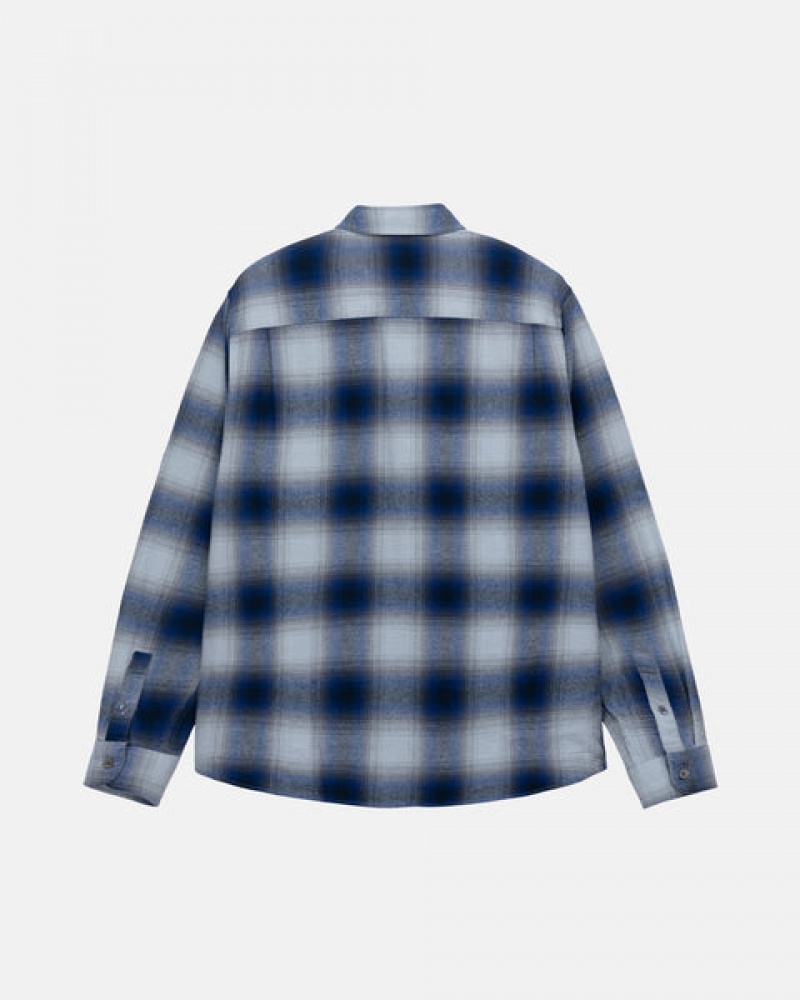 Men's Stussy Bay Plaid Shirt Jackets Navy Dubai | UAE ZLT-1950