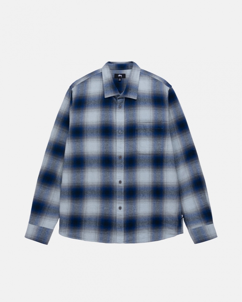 Men\'s Stussy Bay Plaid Shirt Jackets Navy Dubai | UAE ZLT-1950