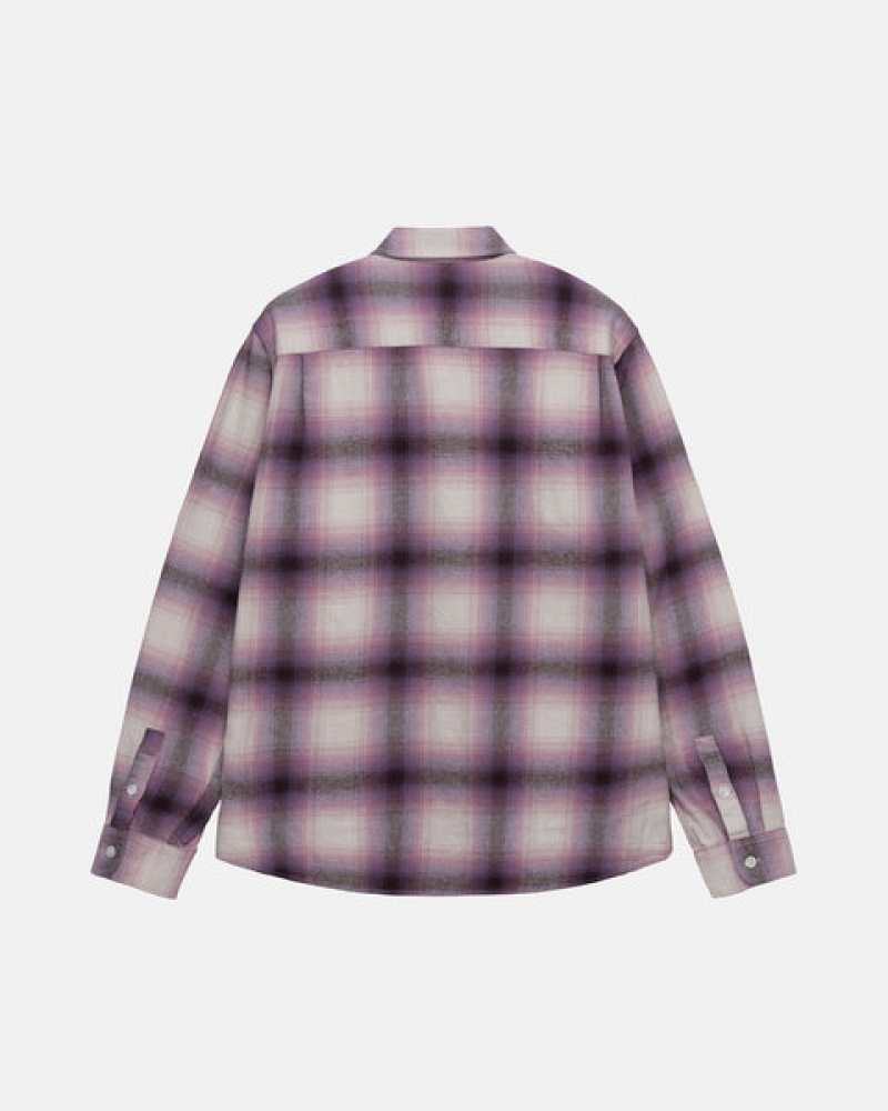 Men's Stussy Bay Plaid Shirts Burgundy Dubai | UAE BMZ-7568