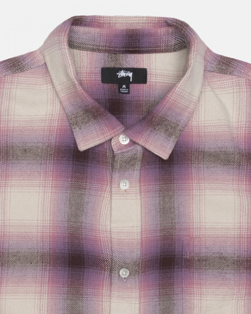 Men's Stussy Bay Plaid Shirts Burgundy Dubai | UAE BMZ-7568