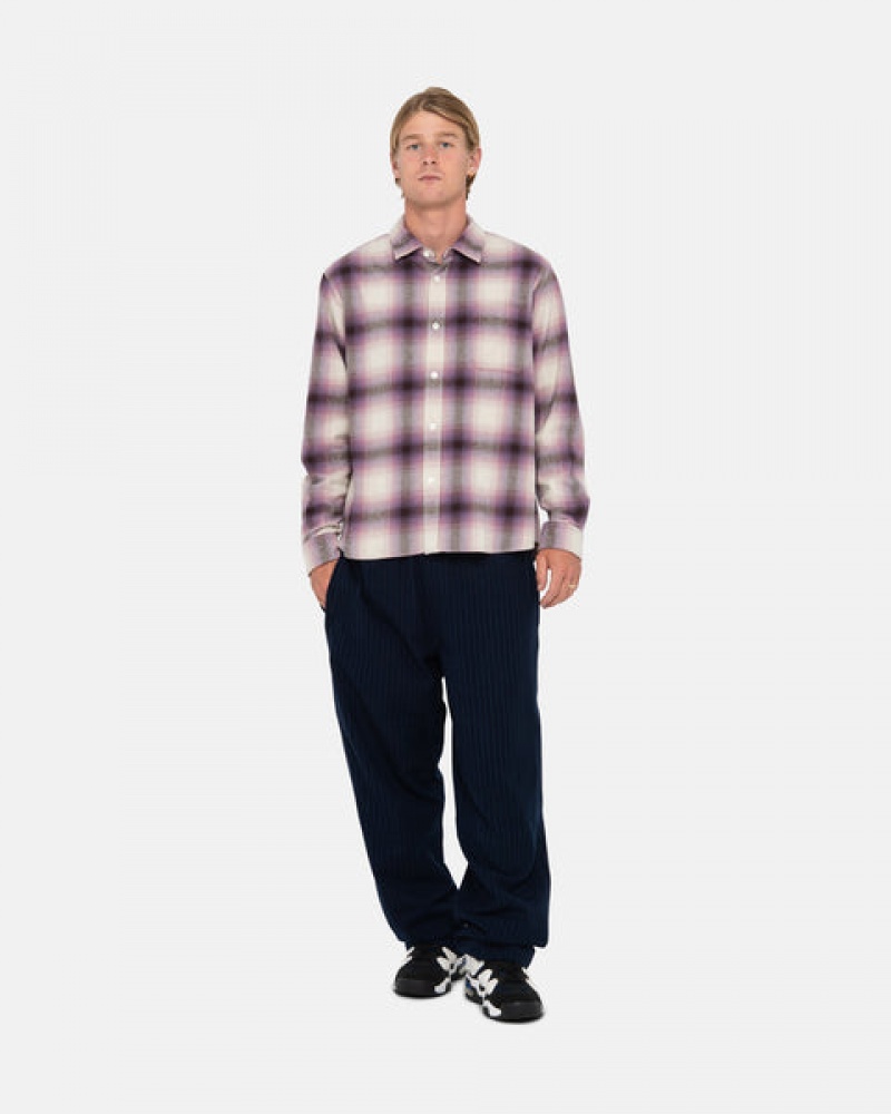 Men's Stussy Bay Plaid Shirts Burgundy Dubai | UAE BMZ-7568