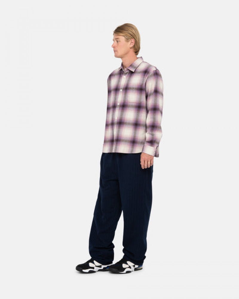 Men's Stussy Bay Plaid Shirts Burgundy Dubai | UAE BMZ-7568