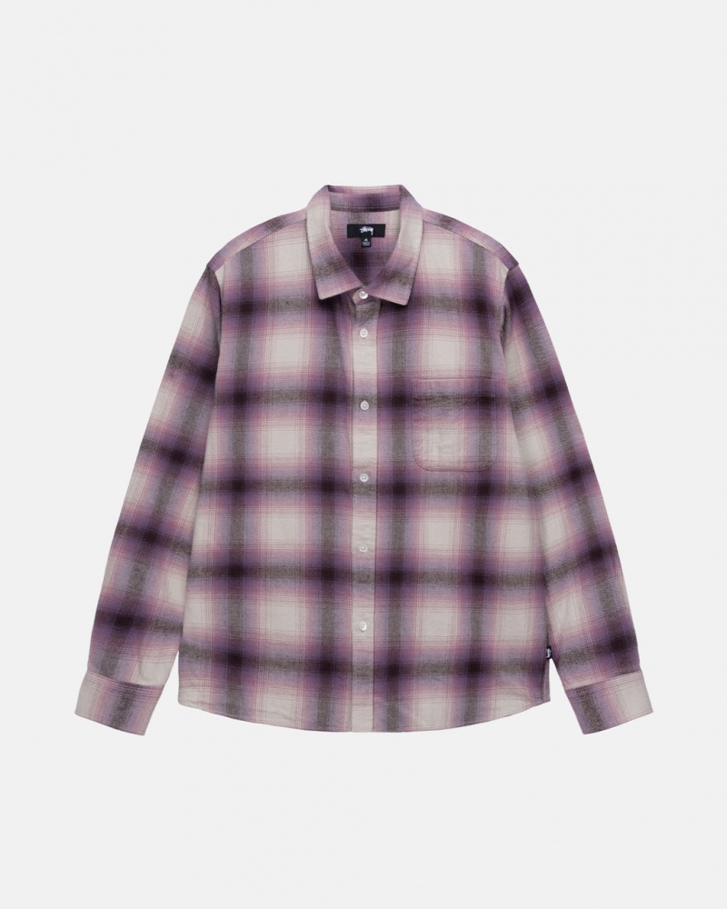 Men\'s Stussy Bay Plaid Shirts Burgundy Dubai | UAE BMZ-7568