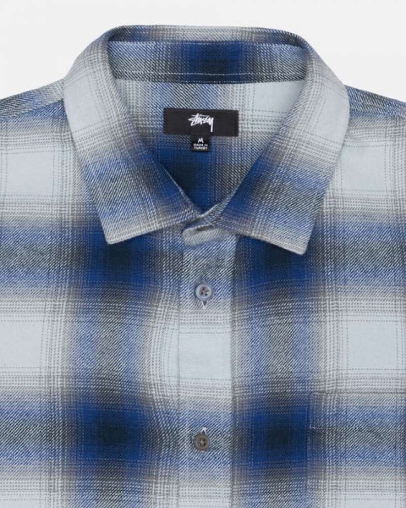 Men's Stussy Bay Plaid Shirts Navy Dubai | UAE CJS-9344