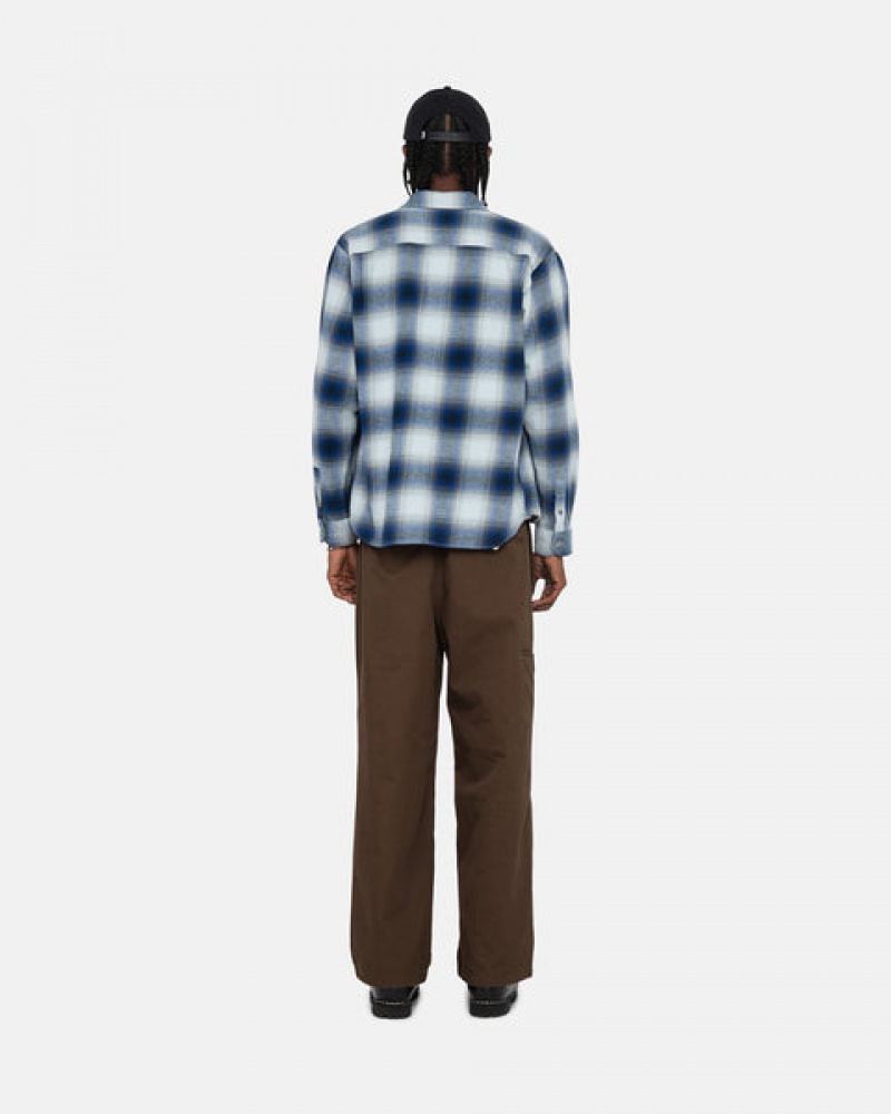 Men's Stussy Bay Plaid Shirts Navy Dubai | UAE CJS-9344