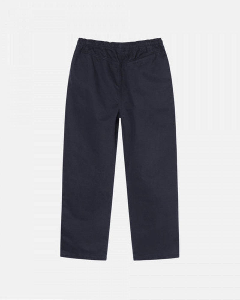 Men's Stussy Beach Pant Brushed Cotton Pants Navy Dubai | UAE WKV-3232