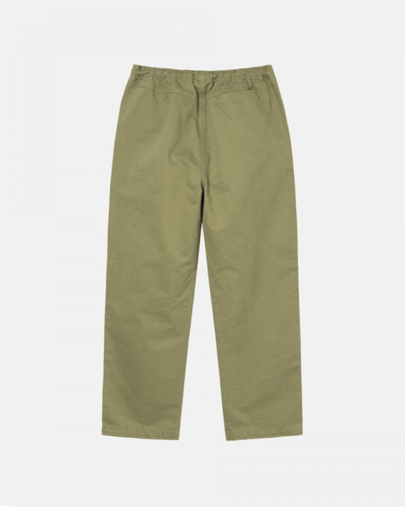 Men's Stussy Beach Pant Brushed Cotton Pants Olive Dubai | UAE YLH-8328