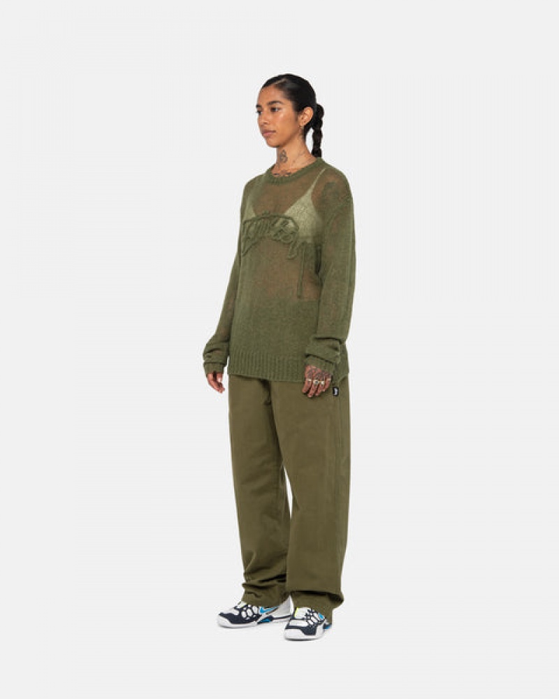 Men's Stussy Beach Pant Brushed Cotton Pants Olive Dubai | UAE YLH-8328