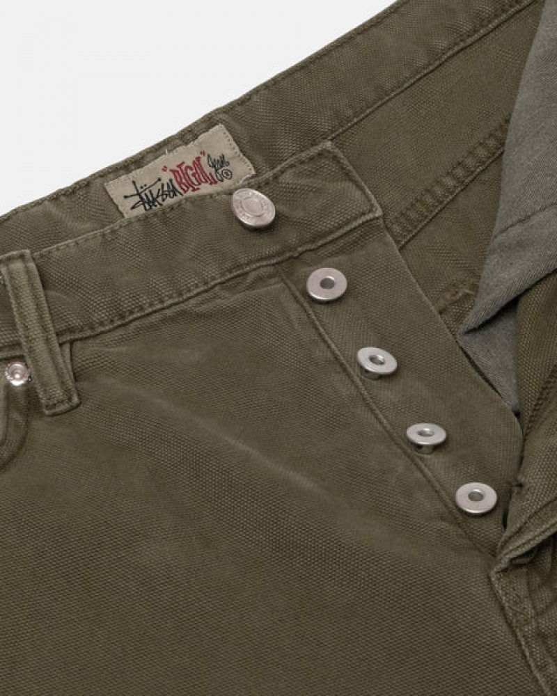 Men's Stussy Big Ol' Jean Washed Canvas Denim Olive Dubai | UAE HQP-1075