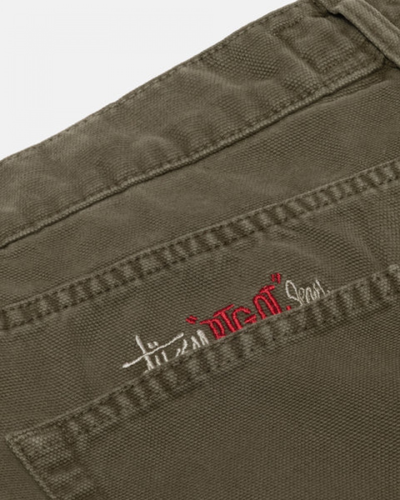 Men's Stussy Big Ol' Jean Washed Canvas Denim Olive Dubai | UAE HQP-1075