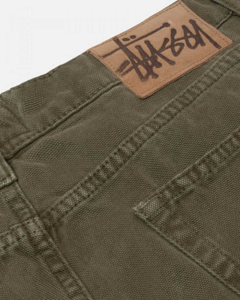 Men's Stussy Big Ol' Jean Washed Canvas Denim Olive Dubai | UAE HQP-1075