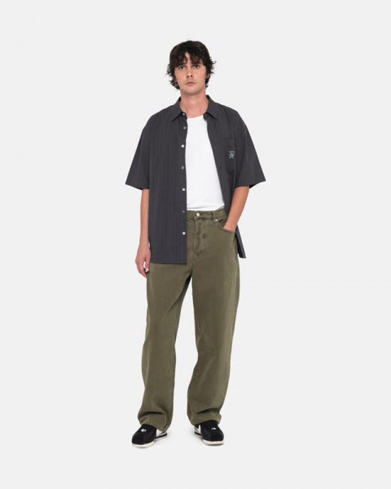 Men's Stussy Big Ol' Jean Washed Canvas Denim Olive Dubai | UAE HQP-1075