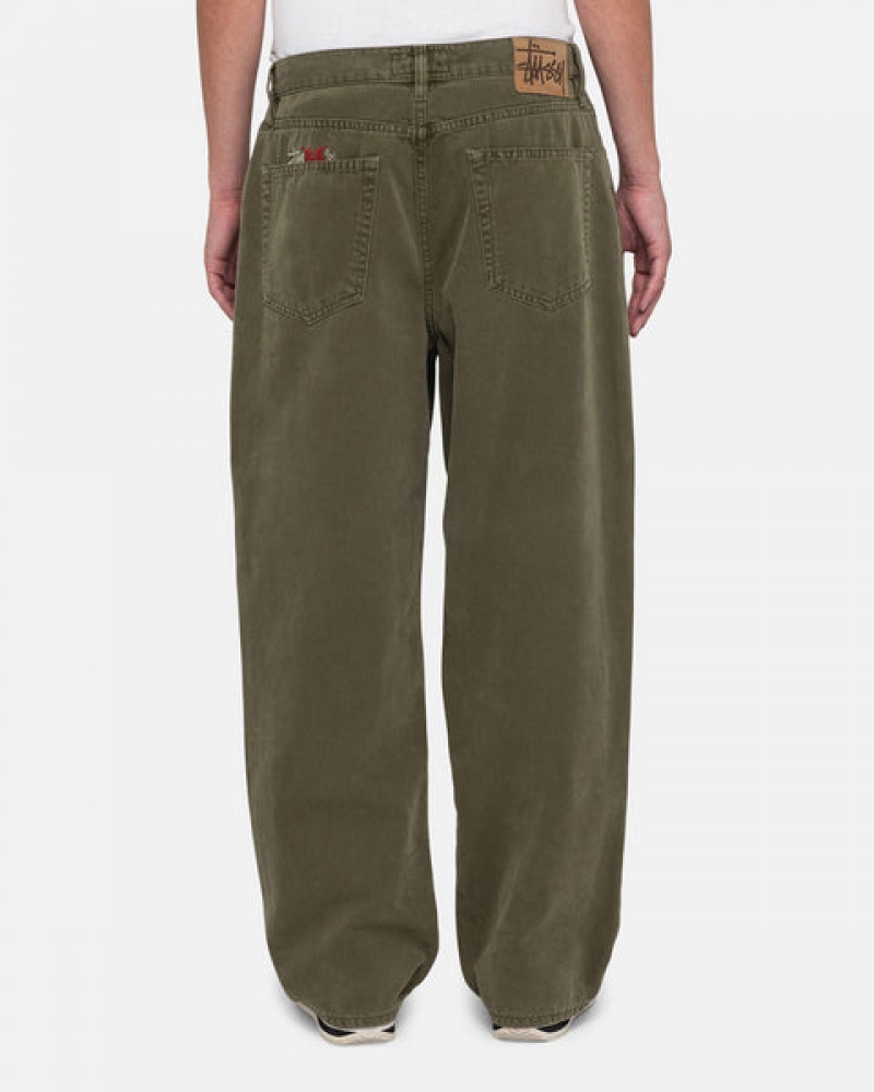 Men's Stussy Big Ol' Jean Washed Canvas Denim Olive Dubai | UAE HQP-1075