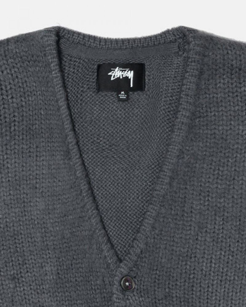 Men's Stussy Brushed Cardigan Sweaters Charcoal Dubai | UAE HGF-9350