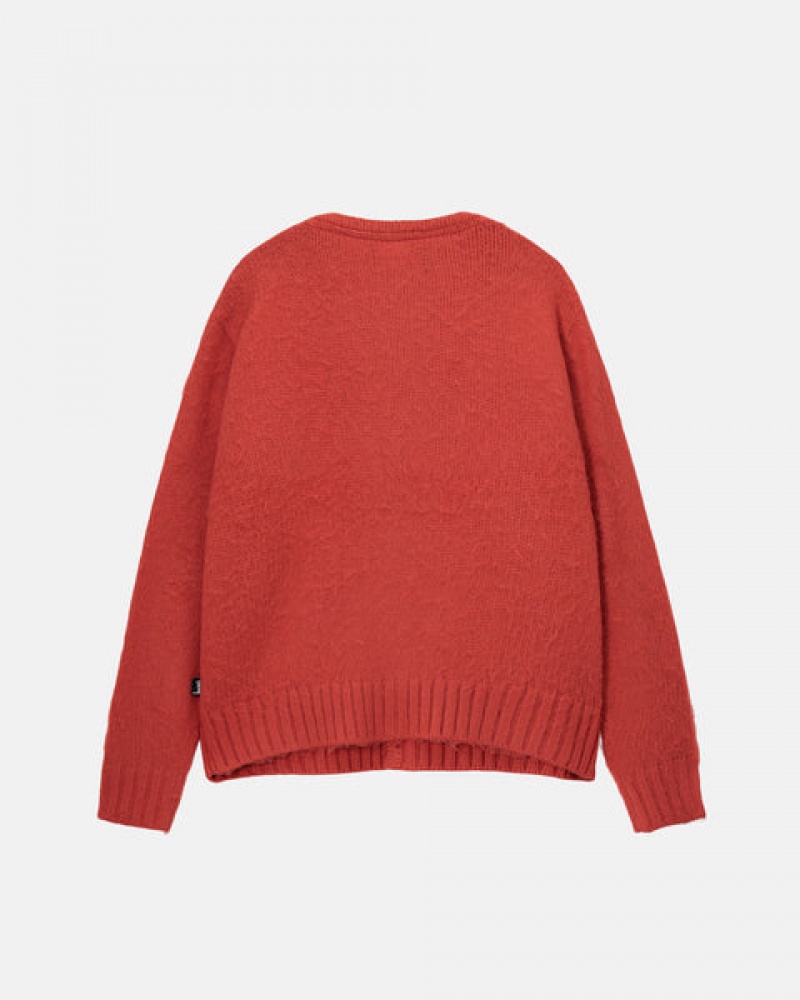 Men's Stussy Brushed Cardigan Sweaters Red Dubai | UAE XJI-1454