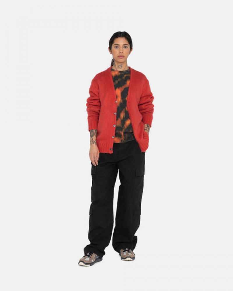 Men's Stussy Brushed Cardigan Sweaters Red Dubai | UAE XJI-1454