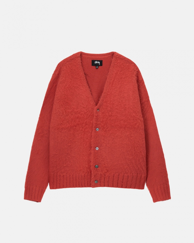 Men\'s Stussy Brushed Cardigan Sweaters Red Dubai | UAE XJI-1454