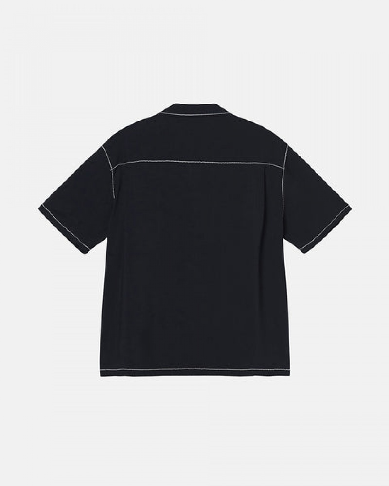 Men's Stussy Contrast Pick Stitched Shirts Black Dubai | UAE VXI-4204