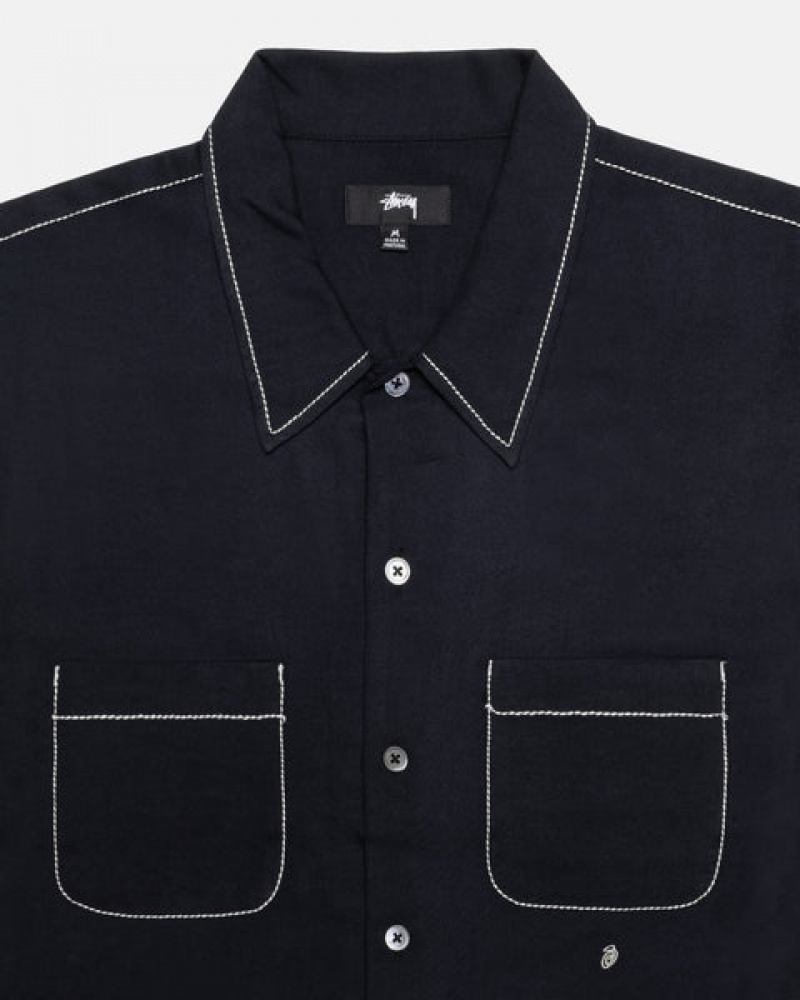 Men's Stussy Contrast Pick Stitched Shirts Black Dubai | UAE VXI-4204