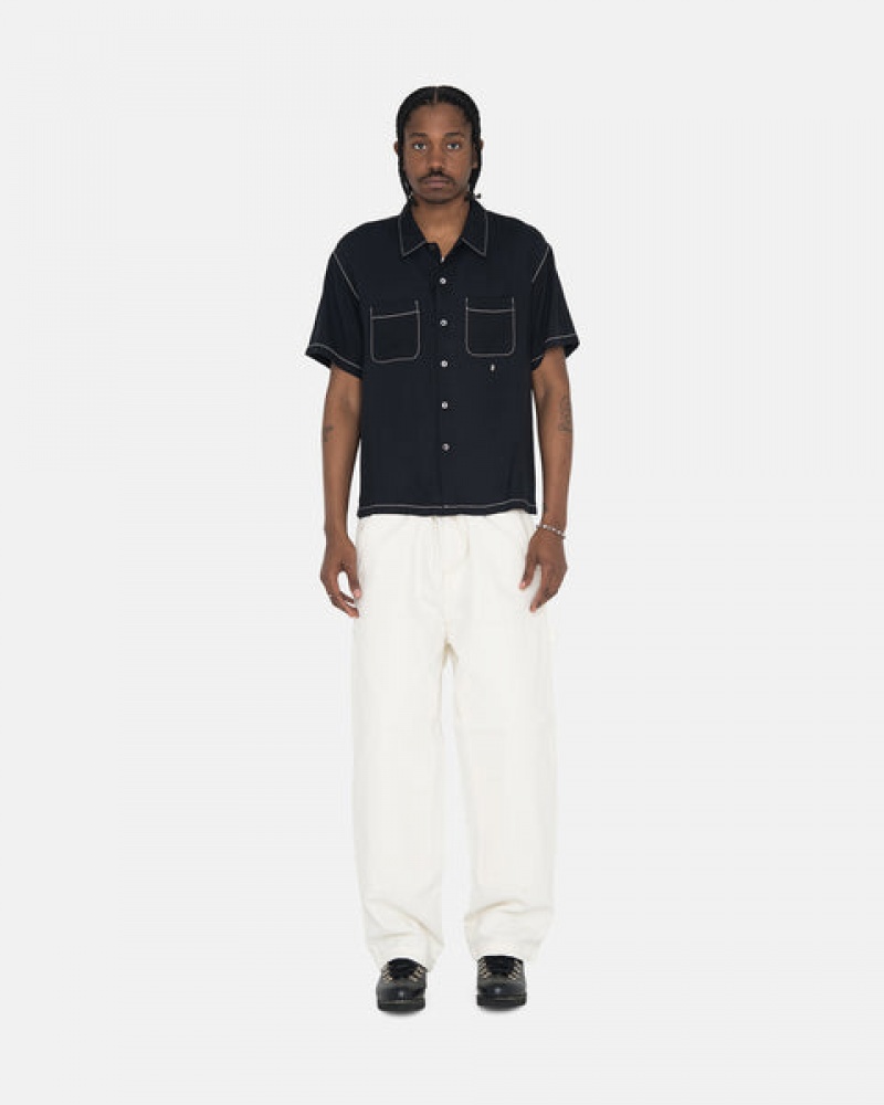 Men's Stussy Contrast Pick Stitched Shirts Black Dubai | UAE VXI-4204