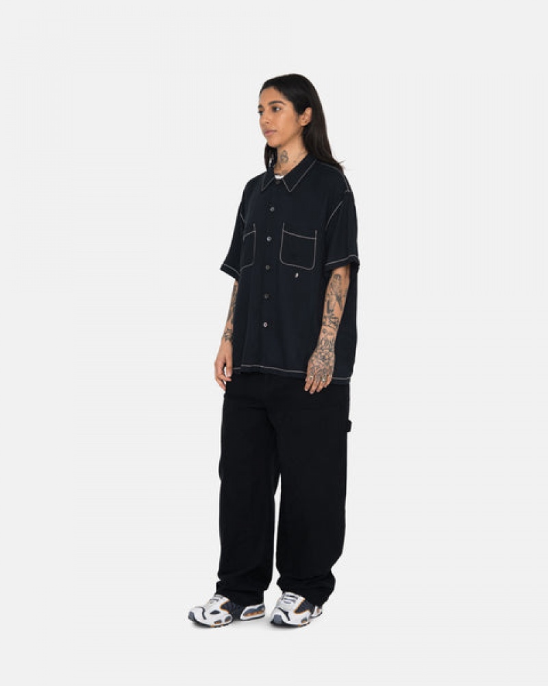 Men's Stussy Contrast Pick Stitched Shirts Black Dubai | UAE VXI-4204