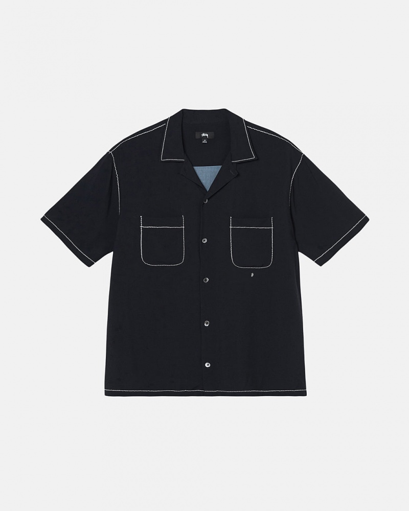 Men\'s Stussy Contrast Pick Stitched Shirts Black Dubai | UAE VXI-4204