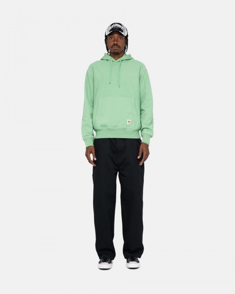 Men's Stussy Contrast Stitch Label Hood Sweatshirts Green Dubai | UAE HHG-6206