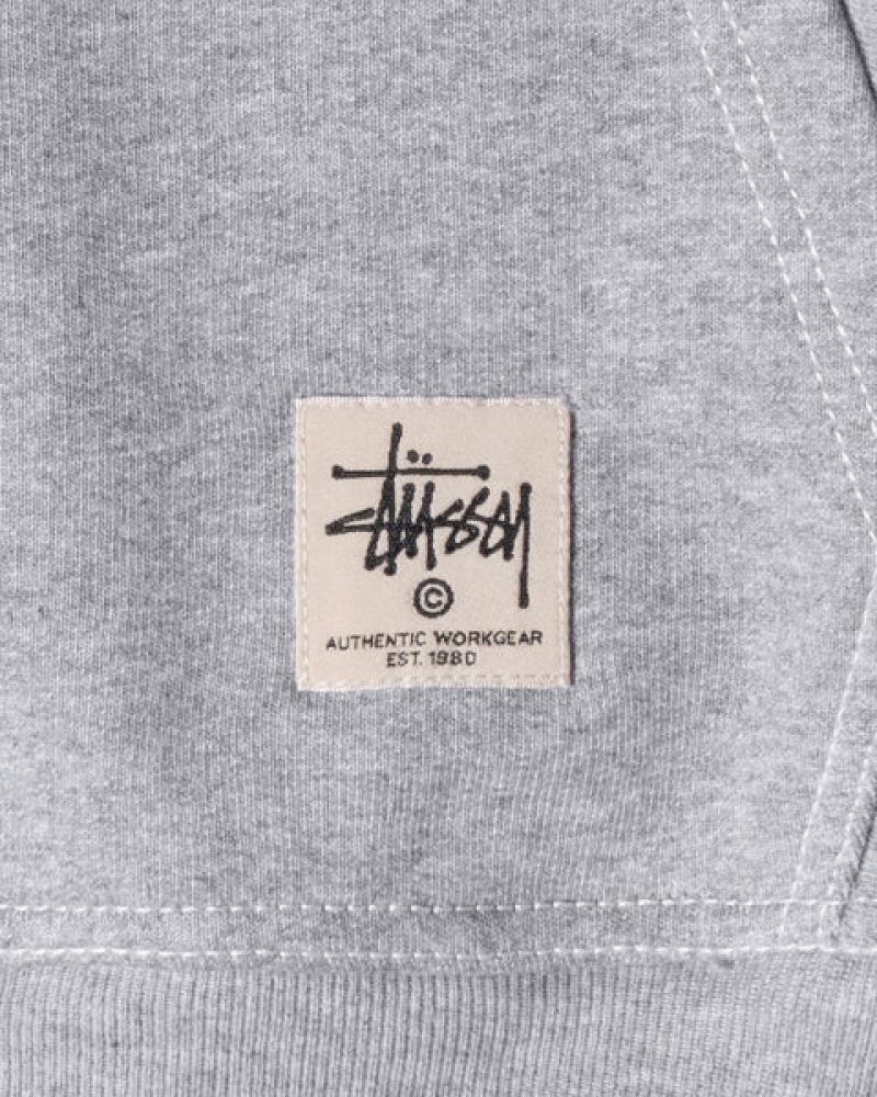 Men's Stussy Contrast Stitch Label Hoodie Grey Dubai | UAE BOC-9182