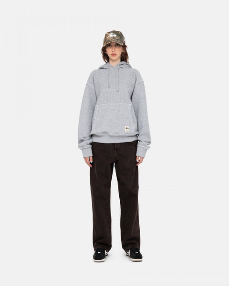 Men's Stussy Contrast Stitch Label Hoodie Grey Dubai | UAE BOC-9182