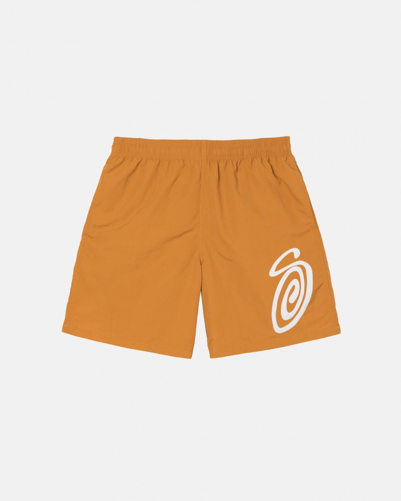 Men\'s Stussy Curly S Water Short Swimwear Orange Dubai | UAE YCX-5800