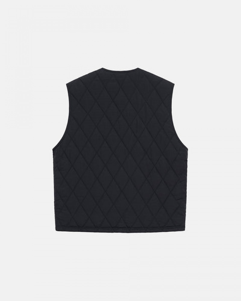 Men's Stussy Diamond Quilted Vest Black Dubai | UAE ONS-3650