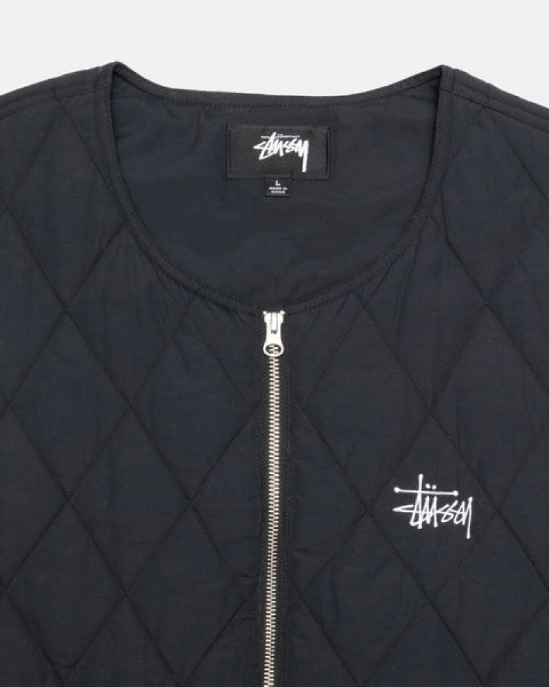 Men's Stussy Diamond Quilted Vest Black Dubai | UAE ONS-3650