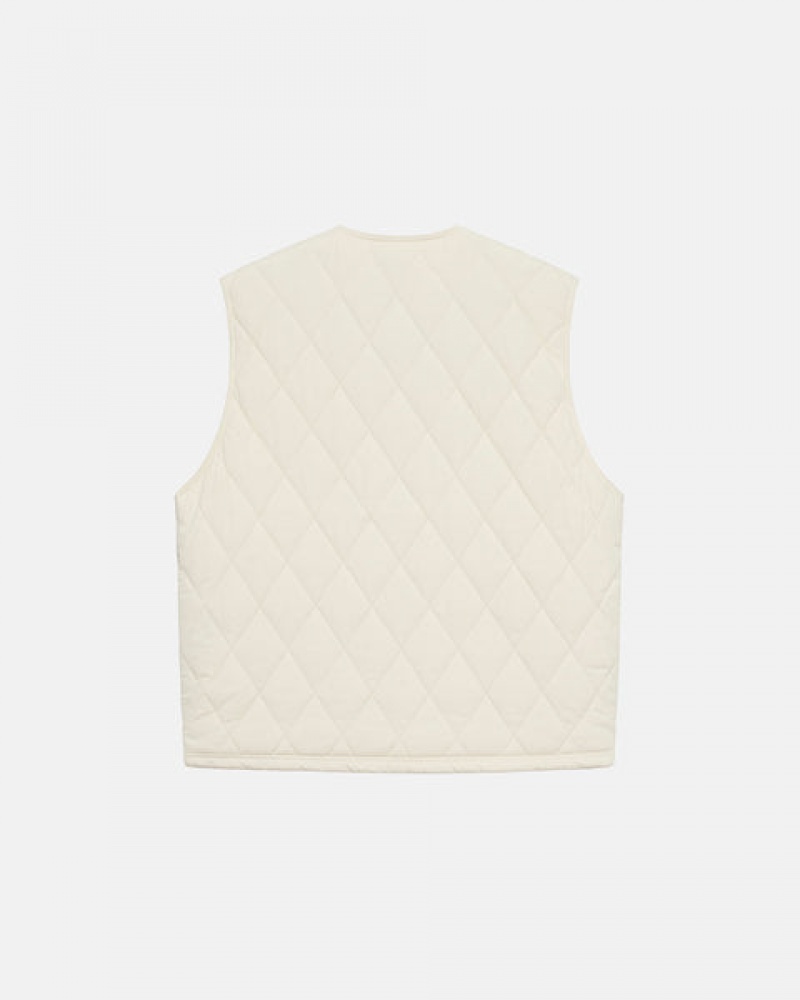 Men's Stussy Diamond Quilted Vest Cream Dubai | UAE CAE-6346