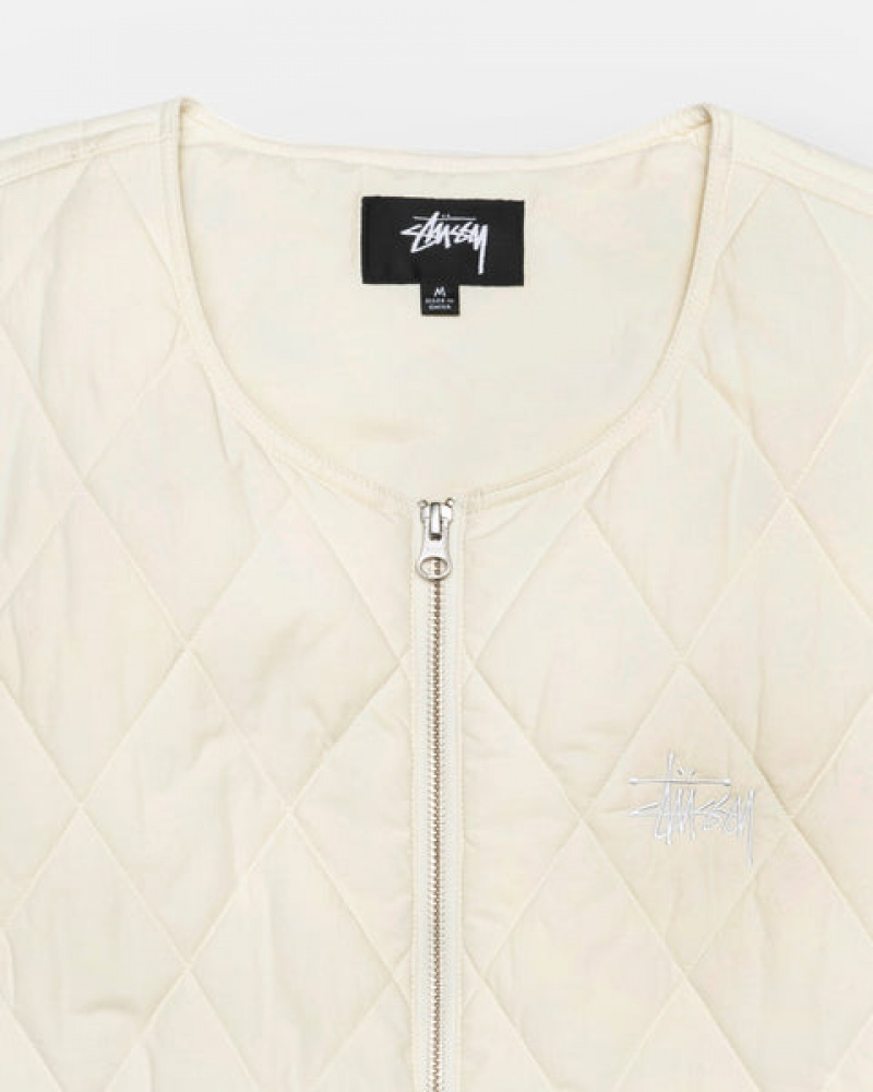 Men's Stussy Diamond Quilted Vest Cream Dubai | UAE CAE-6346