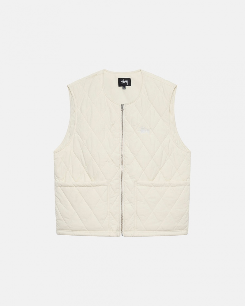 Men\'s Stussy Diamond Quilted Vest Cream Dubai | UAE CAE-6346