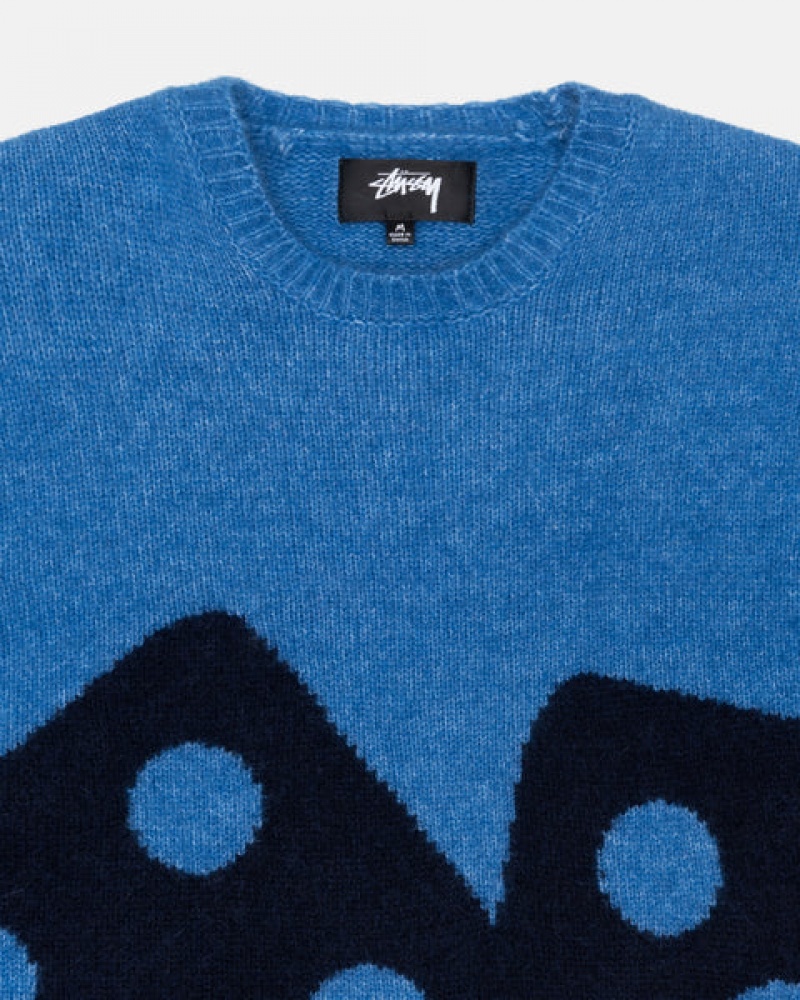 Men's Stussy Dice Fuzzy Crew Sweaters Blue Dubai | UAE SEG-3842