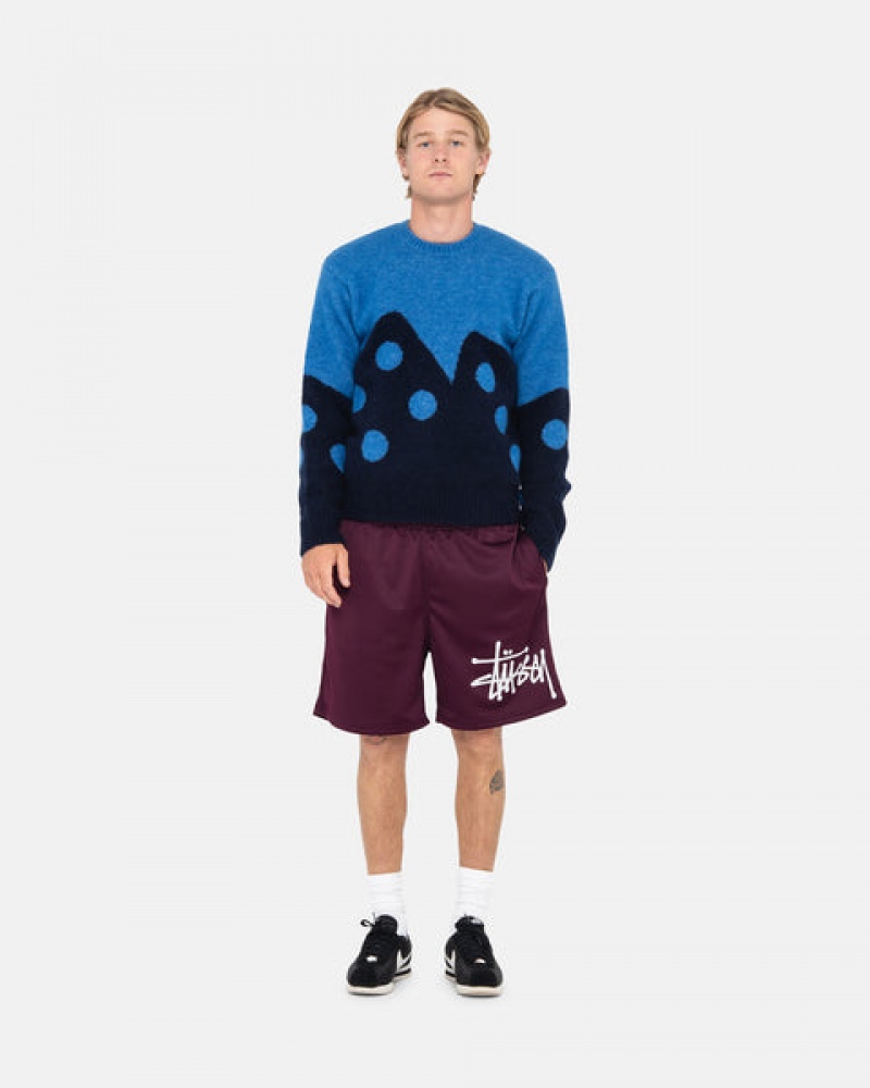 Men's Stussy Dice Fuzzy Crew Sweaters Blue Dubai | UAE SEG-3842