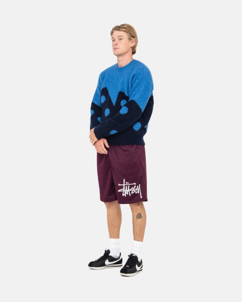 Men's Stussy Dice Fuzzy Crew Sweaters Blue Dubai | UAE SEG-3842