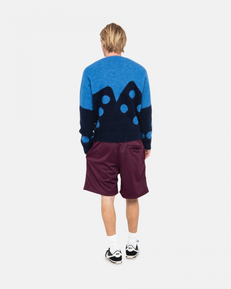 Men's Stussy Dice Fuzzy Crew Sweaters Blue Dubai | UAE SEG-3842