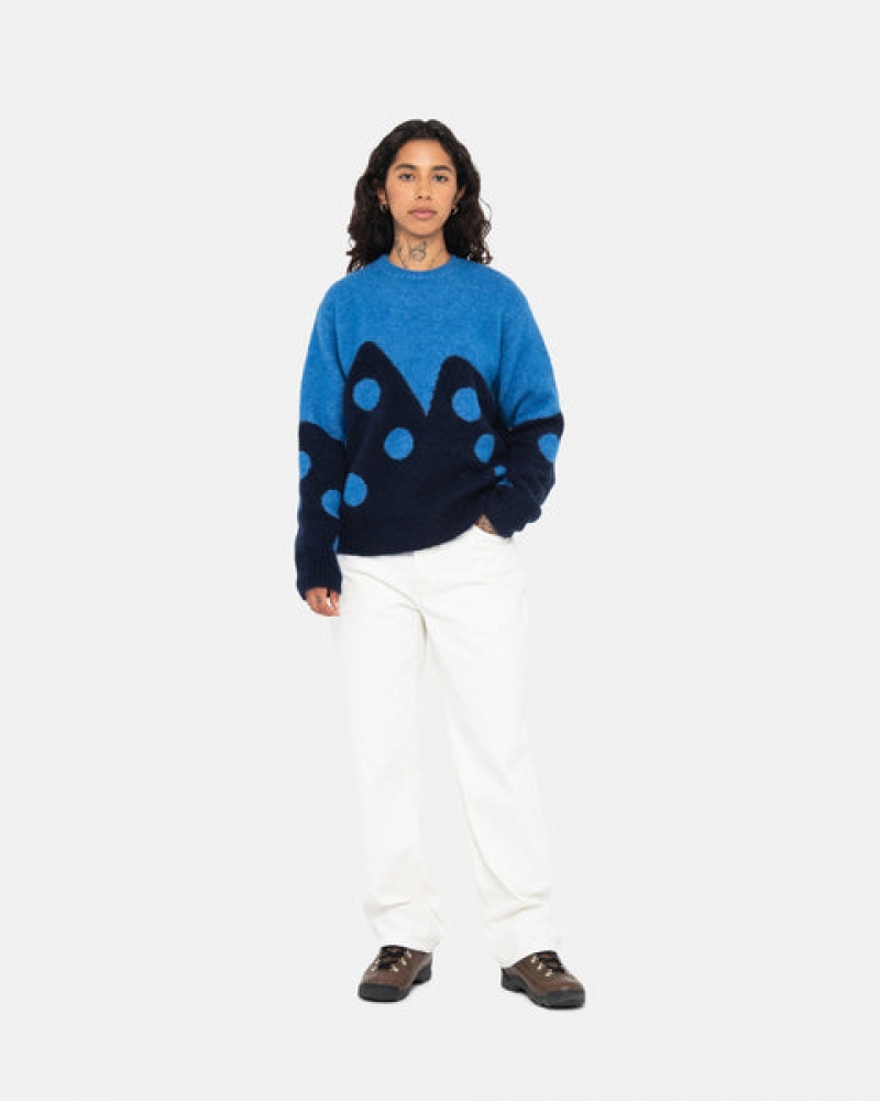 Men's Stussy Dice Fuzzy Crew Sweaters Blue Dubai | UAE SEG-3842