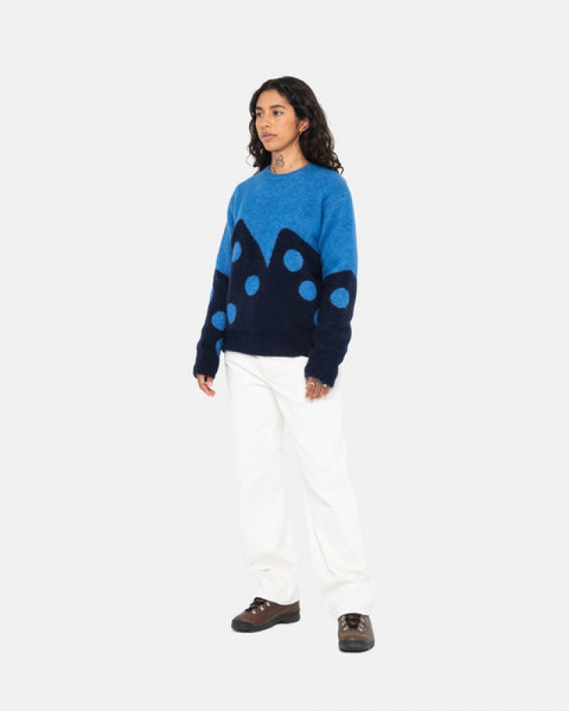 Men's Stussy Dice Fuzzy Crew Sweaters Blue Dubai | UAE SEG-3842