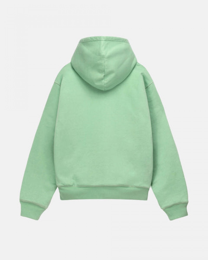 Men's Stussy Double Face Label Zip Hoodie Green Dubai | UAE ZFP-8107