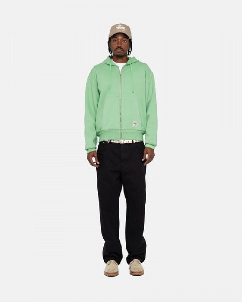 Men's Stussy Double Face Label Zip Hoodie Green Dubai | UAE ZFP-8107