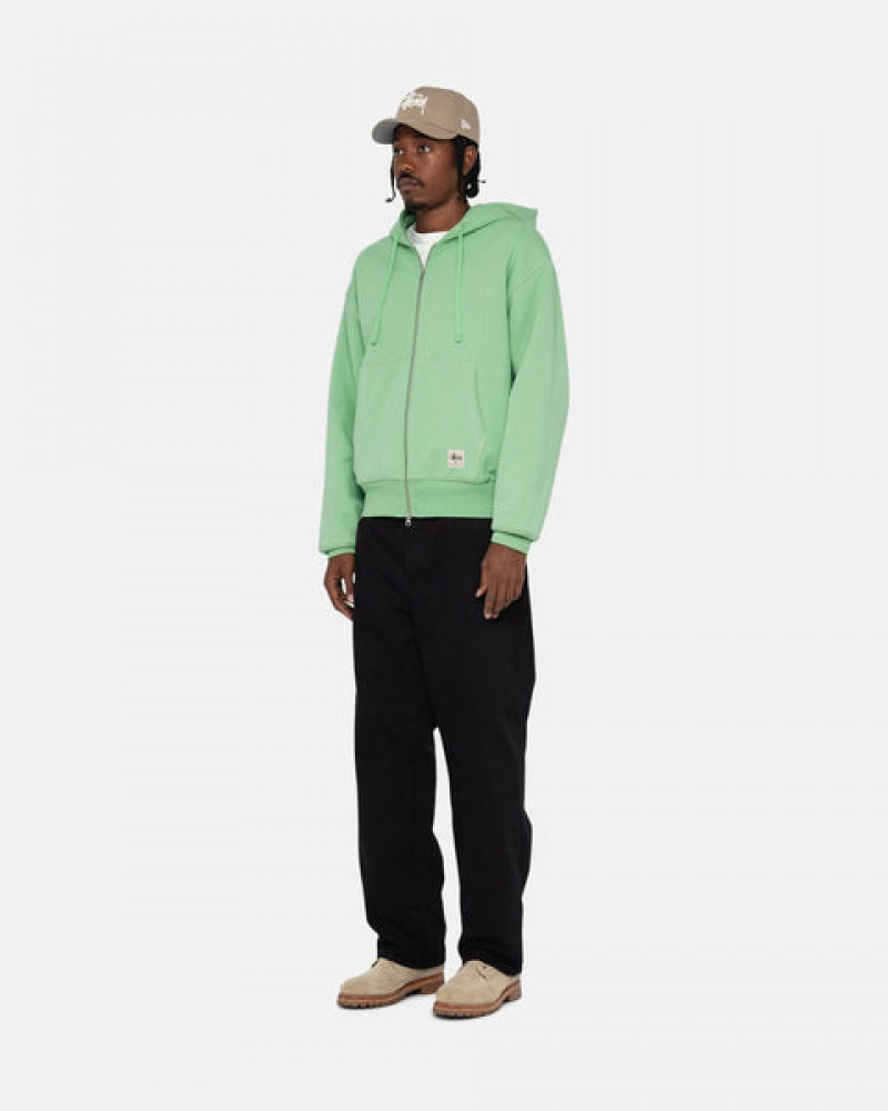 Men's Stussy Double Face Label Zip Hoodie Green Dubai | UAE ZFP-8107