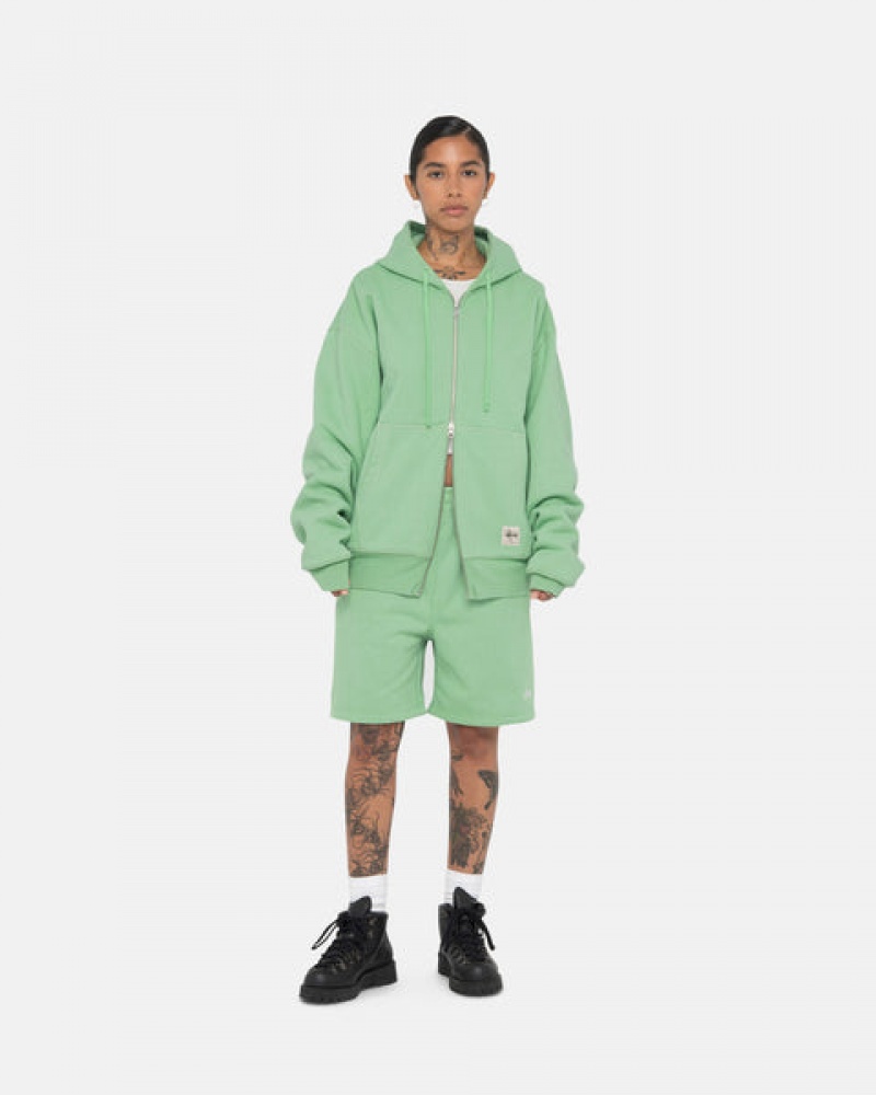 Men's Stussy Double Face Label Zip Hoodie Green Dubai | UAE ZFP-8107