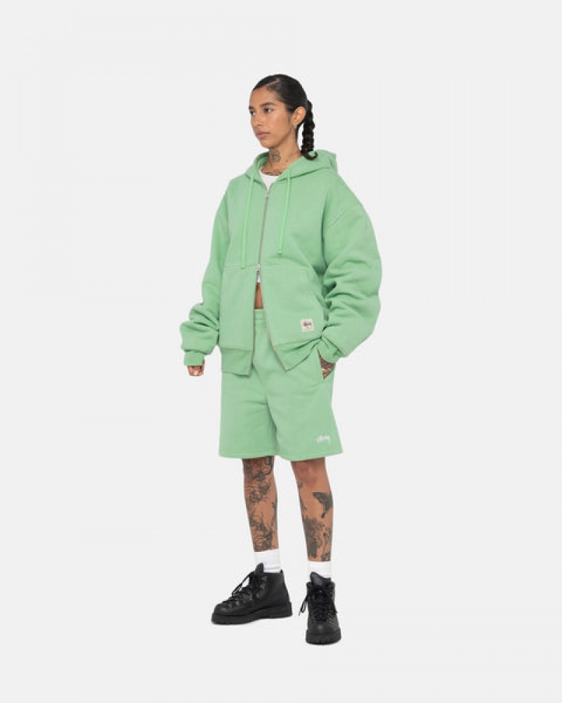 Men's Stussy Double Face Label Zip Hoodie Green Dubai | UAE ZFP-8107