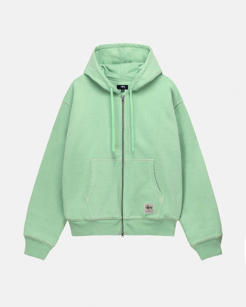 Men\'s Stussy Double Face Label Zip Hoodie Green Dubai | UAE ZFP-8107